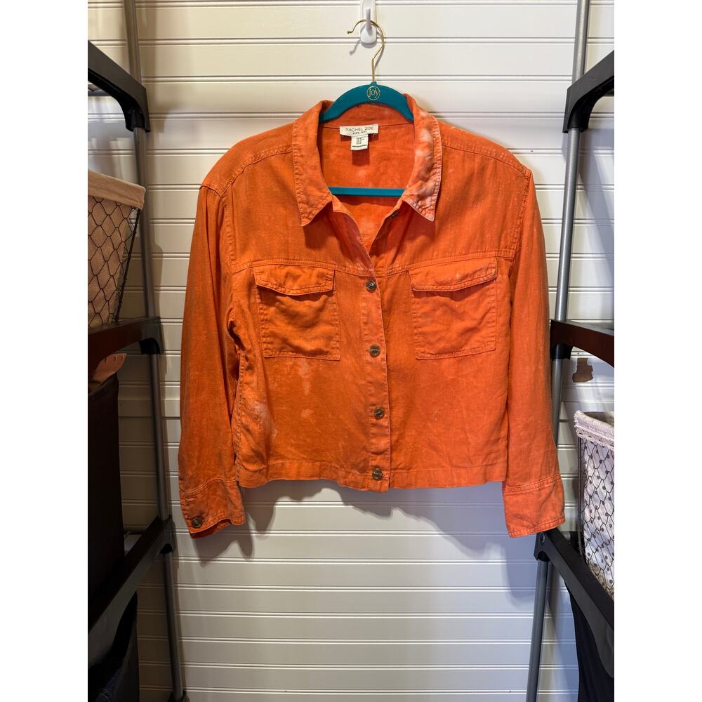 Rachel Zoe 100% Linen Tie Dye Orange Trucker Jacket Size M